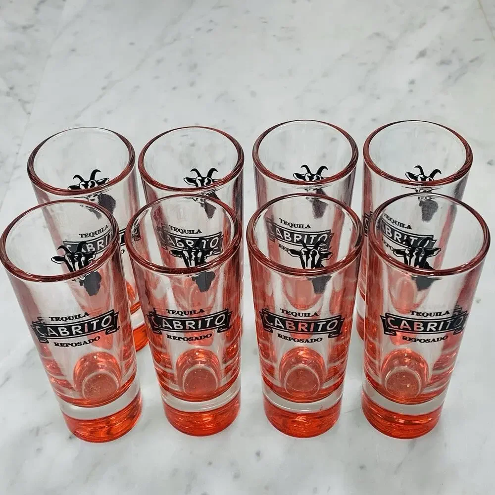CABRITO Set of 8 Double Shooter Glasses 2 oz Red Tequila Reposado Shot NEW